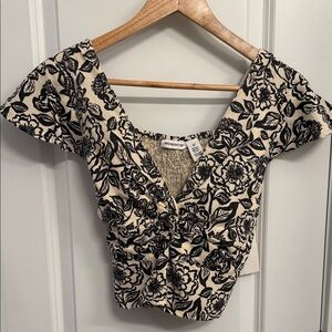 Midnight Sky Black and Cream Floral Top